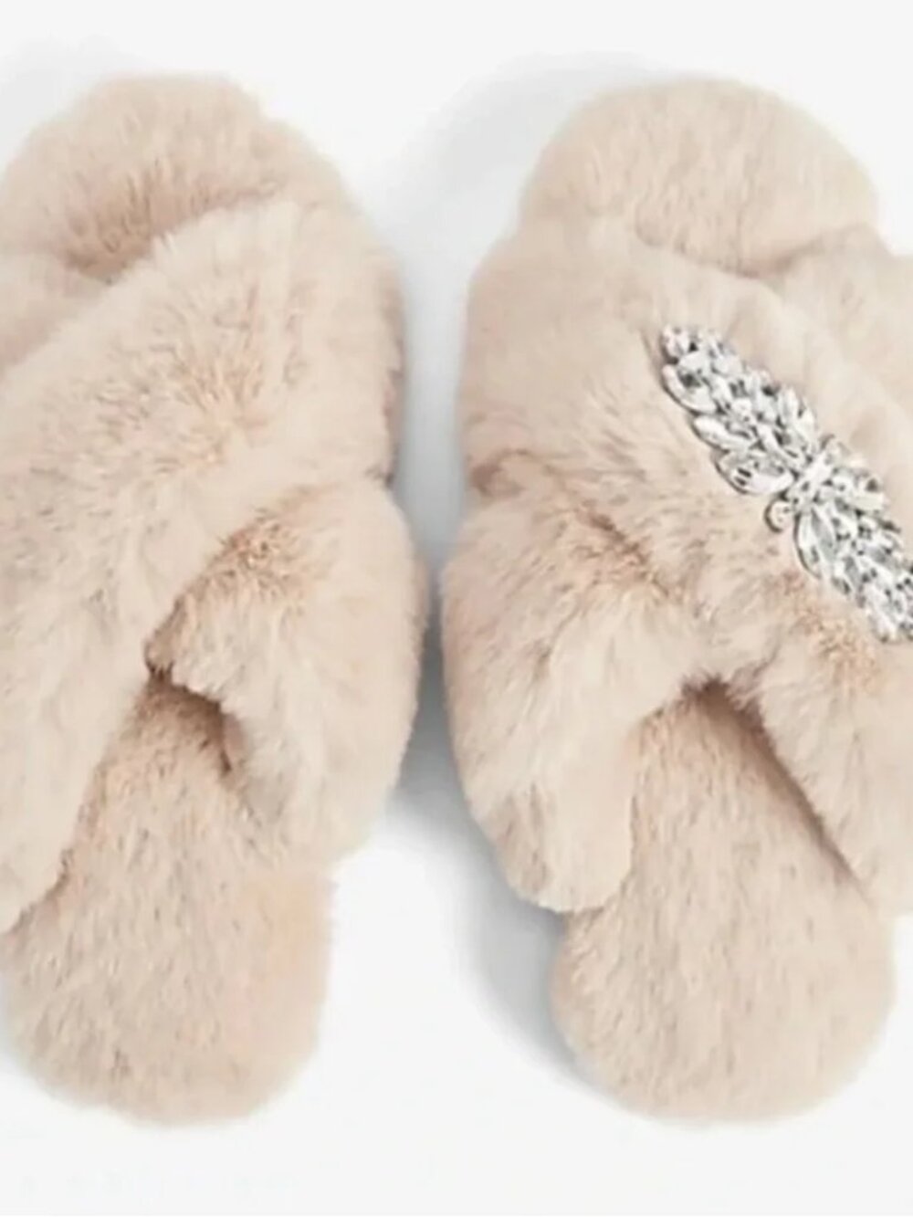 Express Faux Fur Removable Brooch Slippers Small(5-6) - Picture 3 of 5